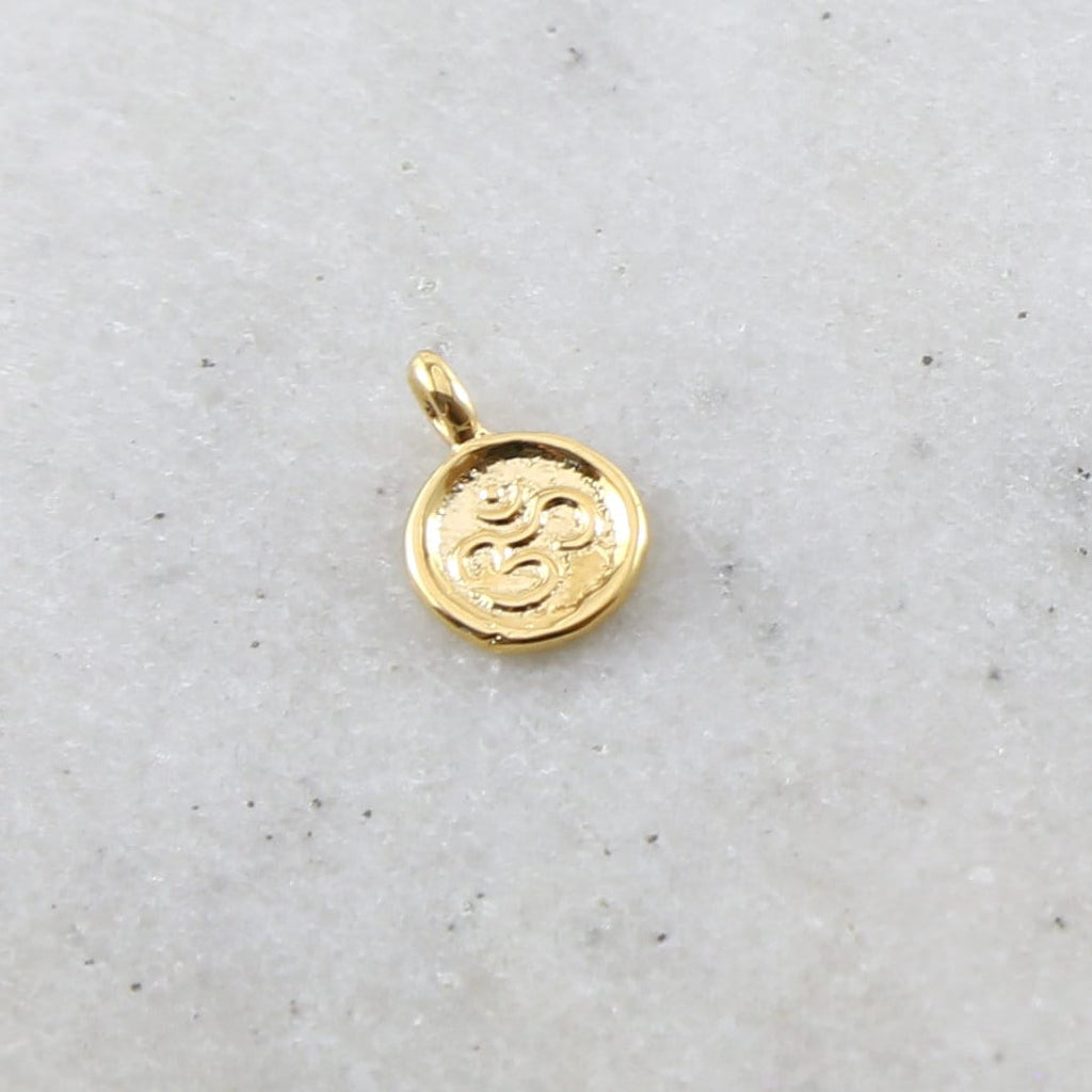 Sterling Silver or Vermeil Tiny Mini Round Om Ohm Stamped Embossed Charm