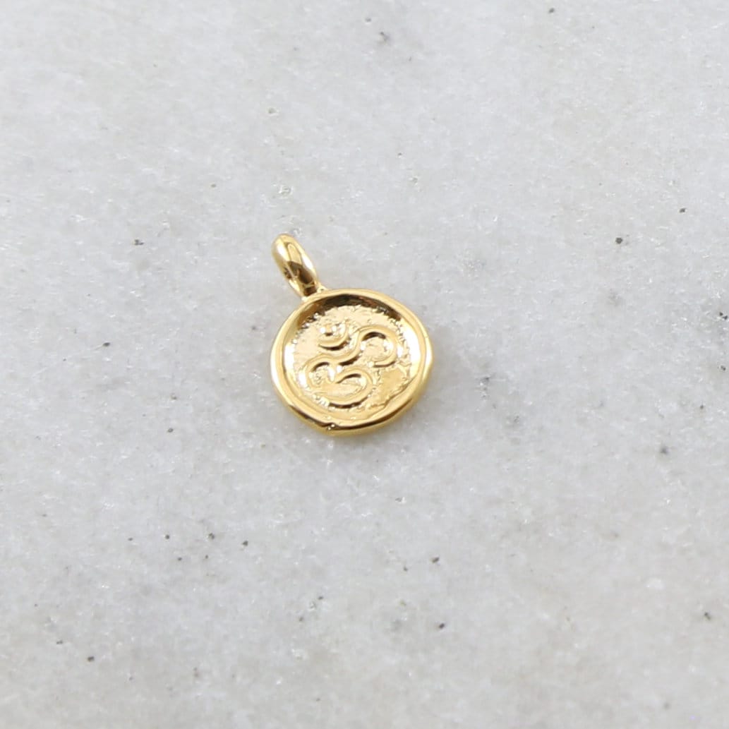 Sterling Silver or Vermeil Tiny Mini Round Om Ohm Stamped Embossed Charm