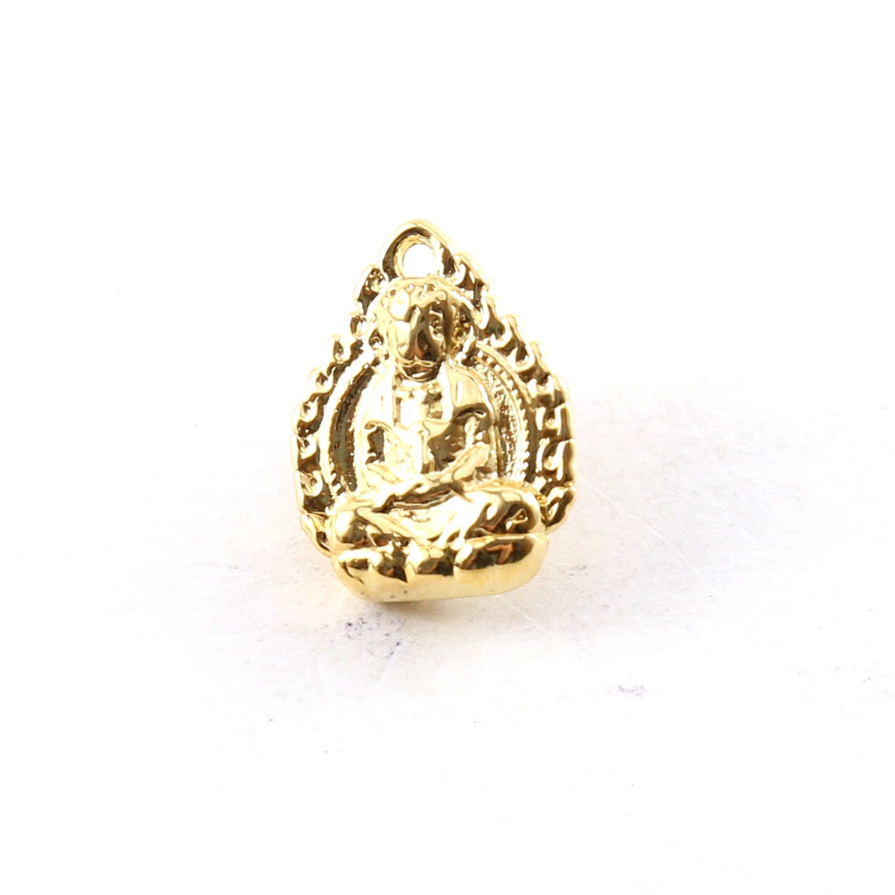 Sterling Silver or Vermeil Detailed Sitting Buddha Oval Design Yoga Pendant