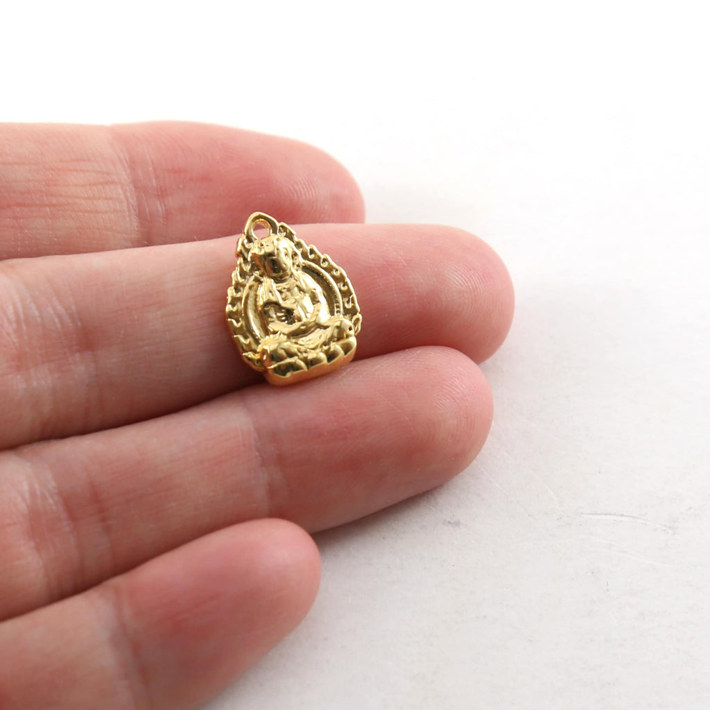 Sterling Silver or Vermeil Detailed Sitting Buddha Oval Design Yoga Pendant