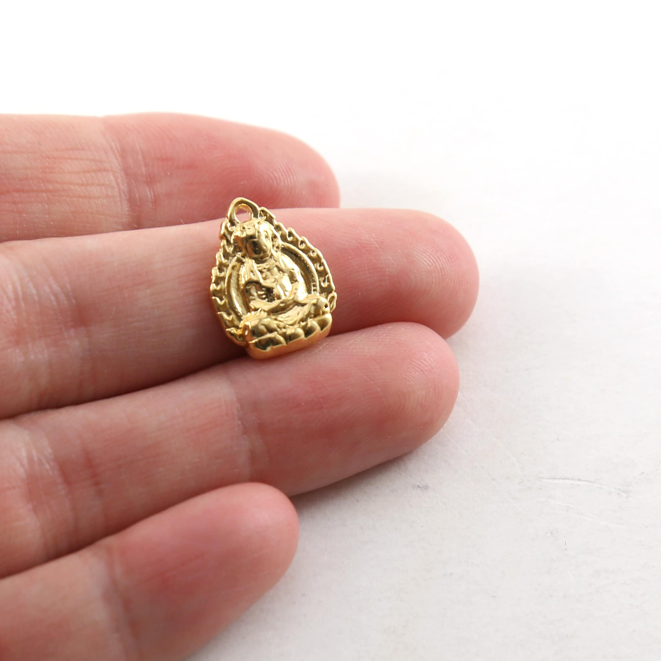 Sterling Silver or Vermeil Detailed Sitting Buddha Oval Design Yoga Pendant