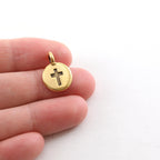 Pewter Coin Stamped Cross Circle Charm with Bail Pendant (2pc)
