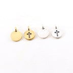 Pewter Coin Stamped Cross Circle Charm with Bail Pendant (2pc)