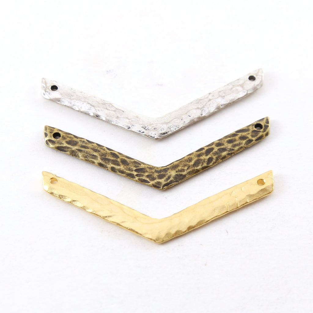45mmx4mm Pewter Hammered Textured Chevron Necklace Connector Bar Charm