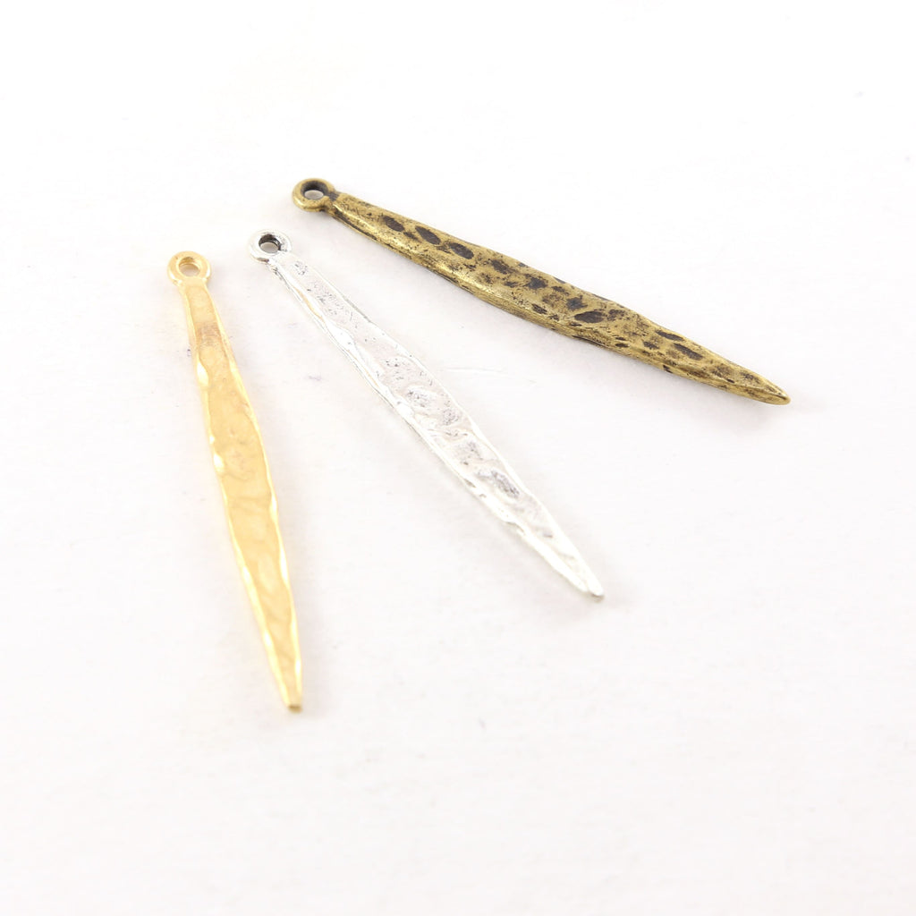 49mmx4mm Pewter Metal Tall Long Textured Hammered Spike Dagger Pendant
