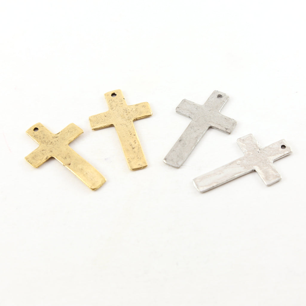 34mmx20mm Pewter Flat Cross Textured Pendant Religious Spiritual (2pc)