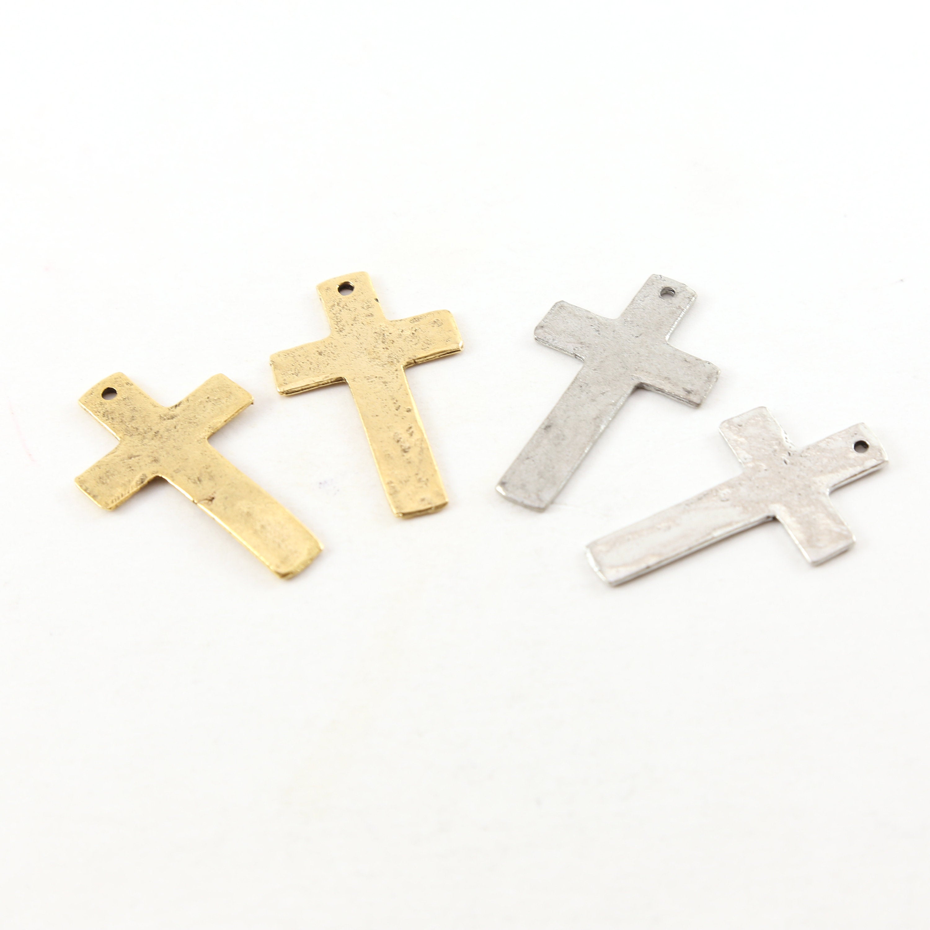 34mmx20mm Pewter Flat Cross Textured Pendant Religious Spiritual (2pc)