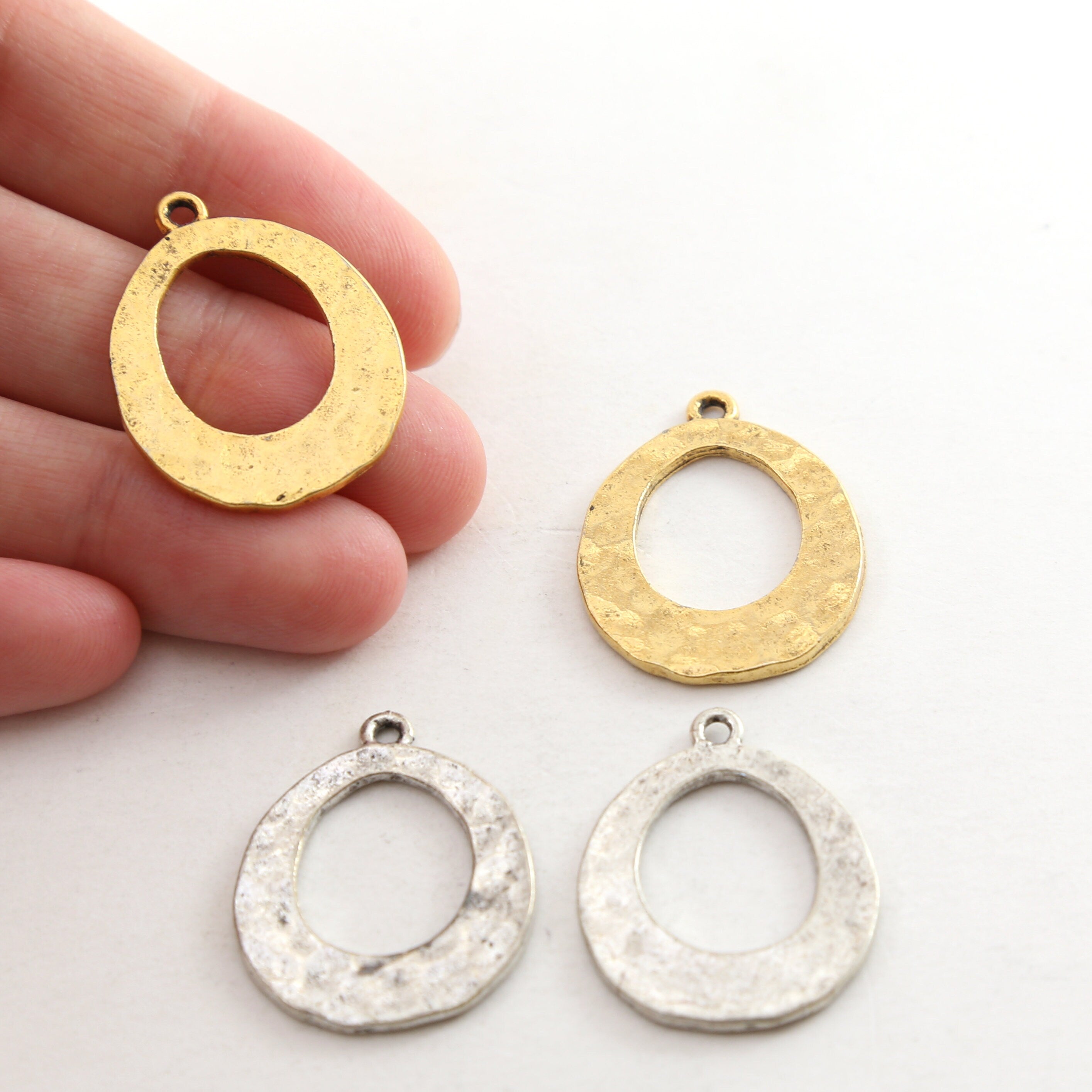27mmx21mm Pewter Metal Textured Open Teardrop Pendant Antique Gold (2pc)