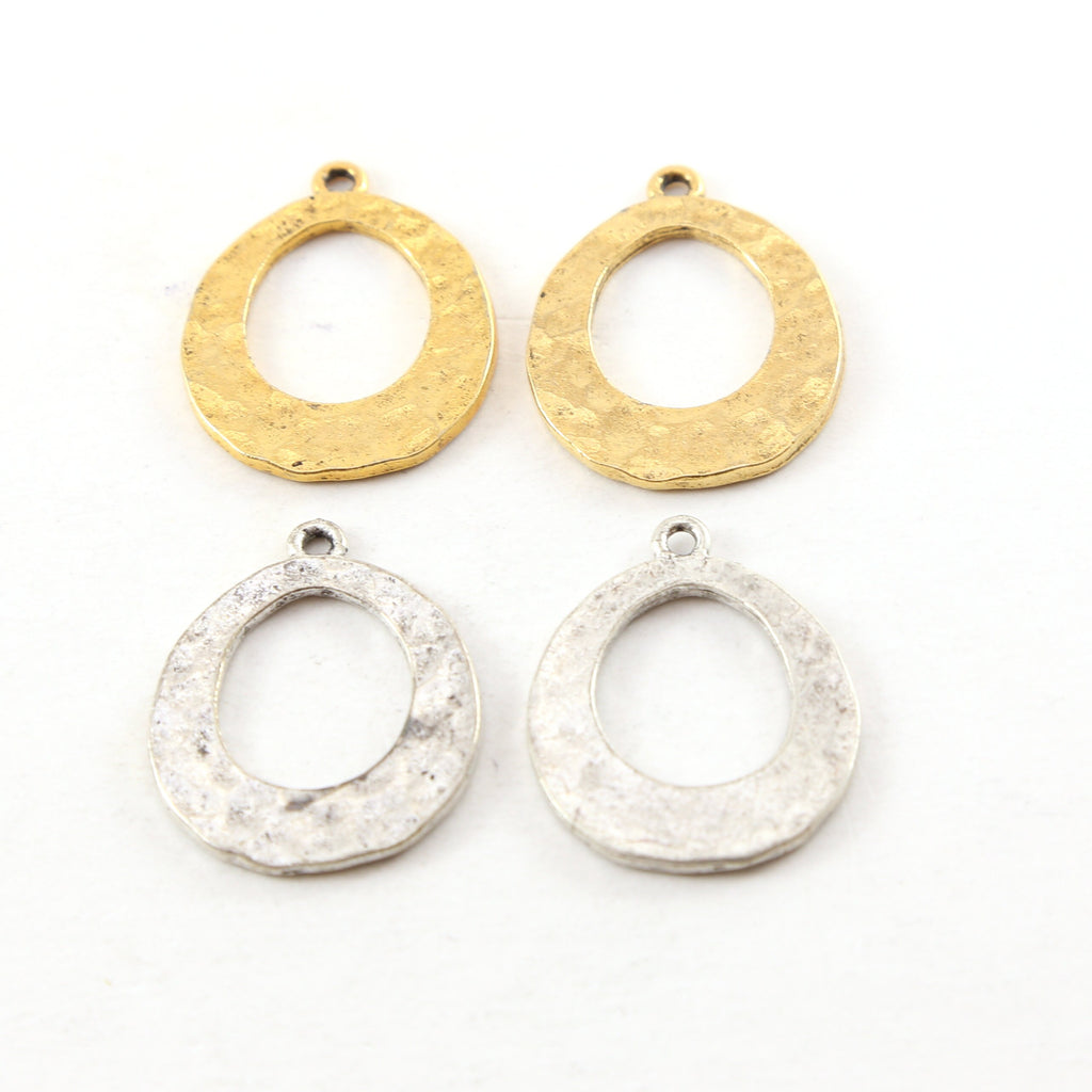 27mmx21mm Pewter Metal Textured Open Teardrop Pendant Antique Gold (2pc)