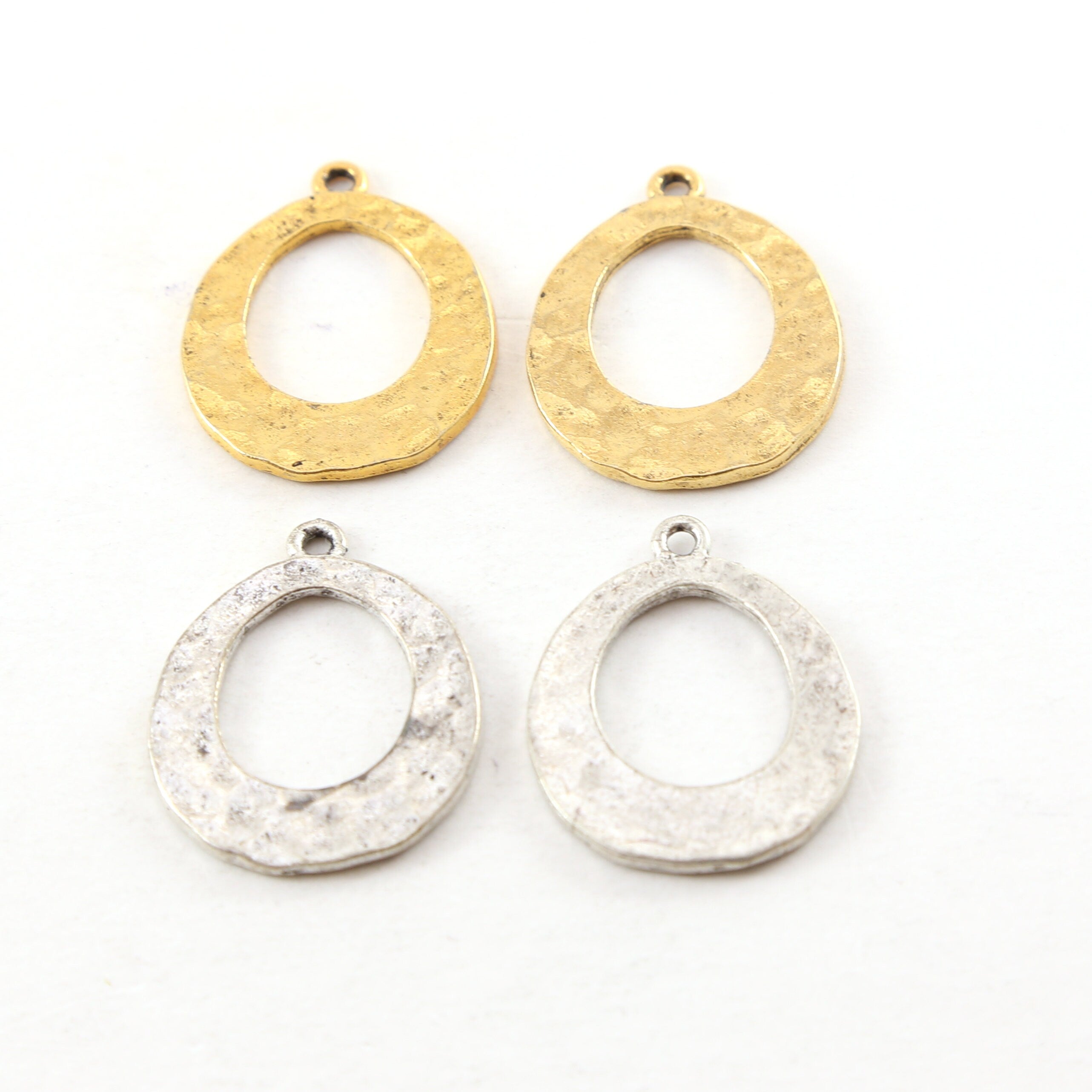 27mmx21mm Pewter Metal Textured Open Teardrop Pendant Antique Gold (2pc)