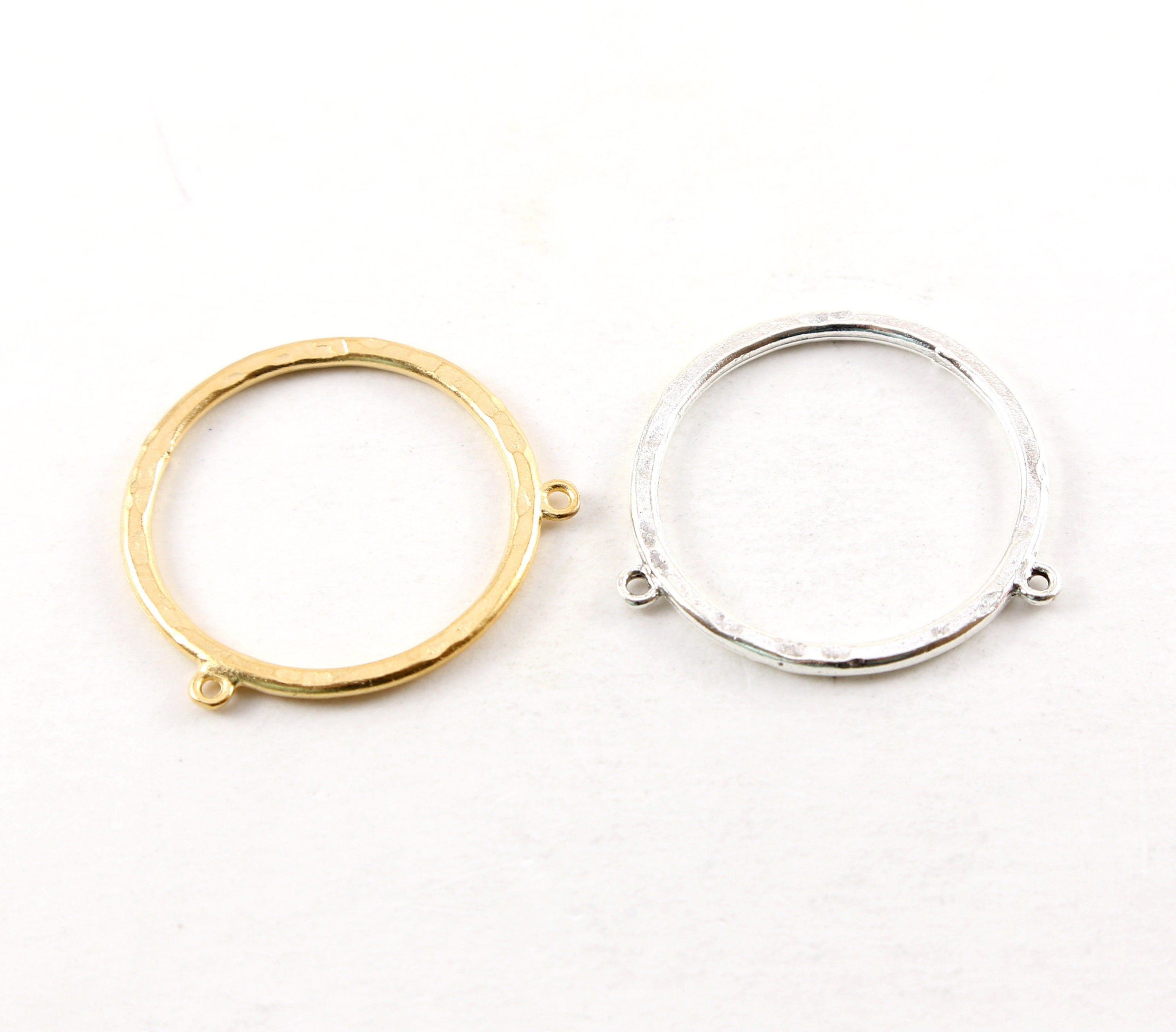Pewter Large Textured Hammered Double Top Loop Open Circle