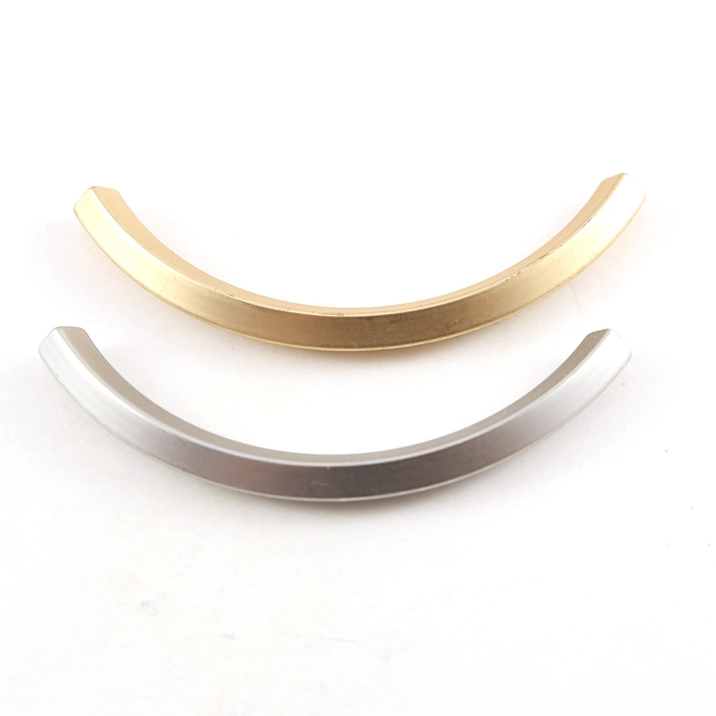 73mmx4mm Pewter Extra Large Long Curved Bar Tube Metal Bead Leather