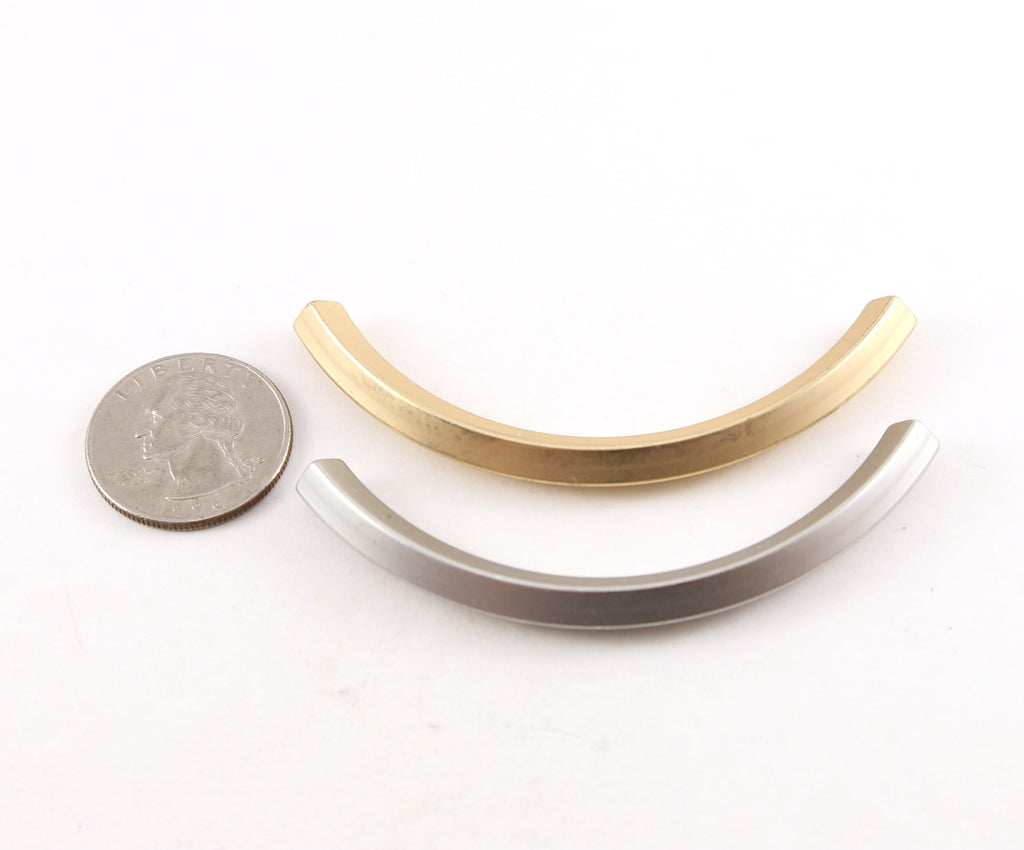 73mmx4mm Pewter Extra Large Long Curved Bar Tube Metal Bead Leather