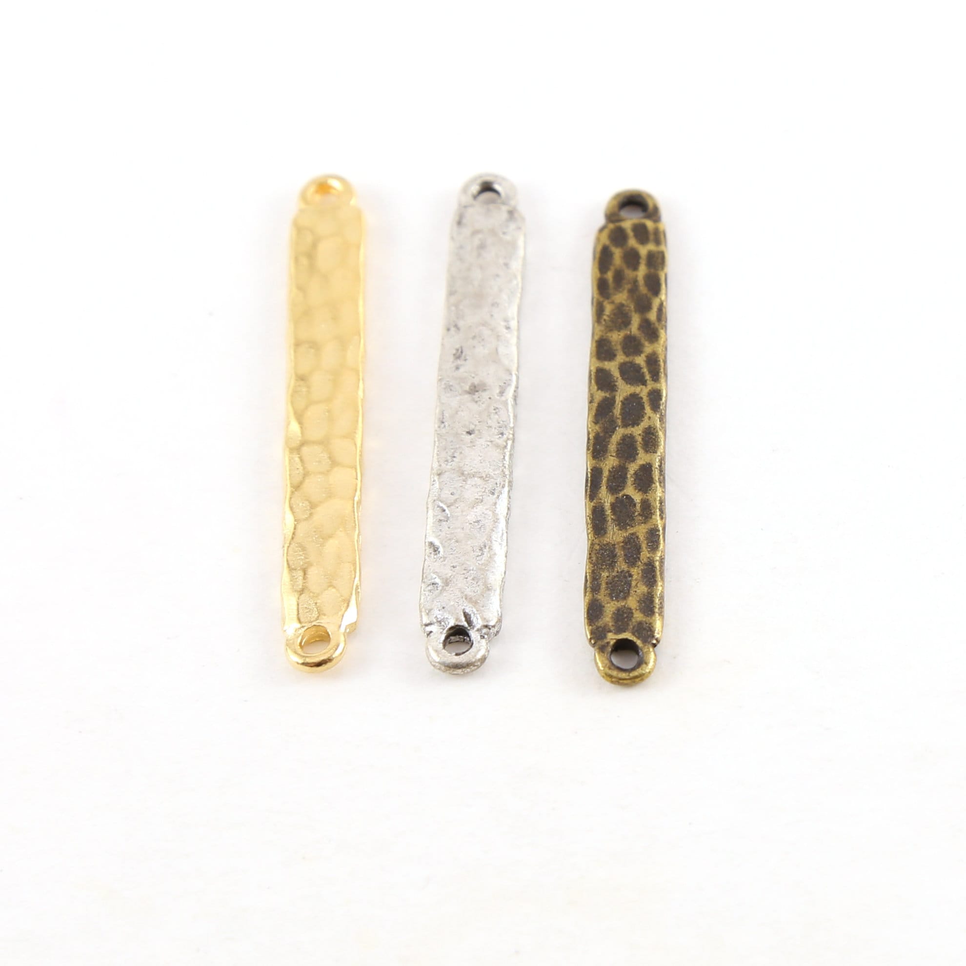 Pewter Metal Medium Hammered Textured Bar 36mm x 4mm Pendant