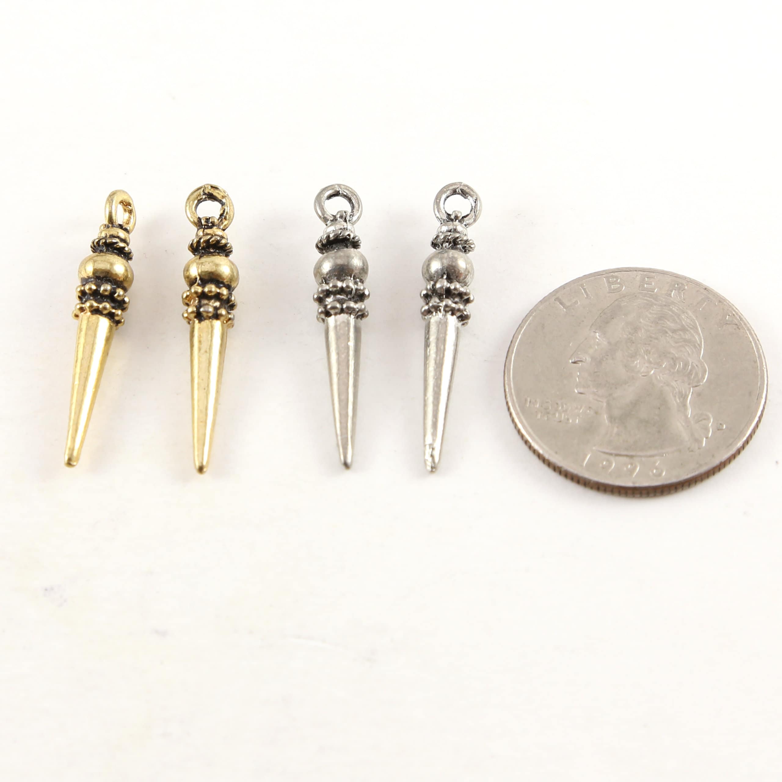 30mmx3mm Pewter Metal Tribal Spike with Ball Dagger Pendant Point Charm (2pc)