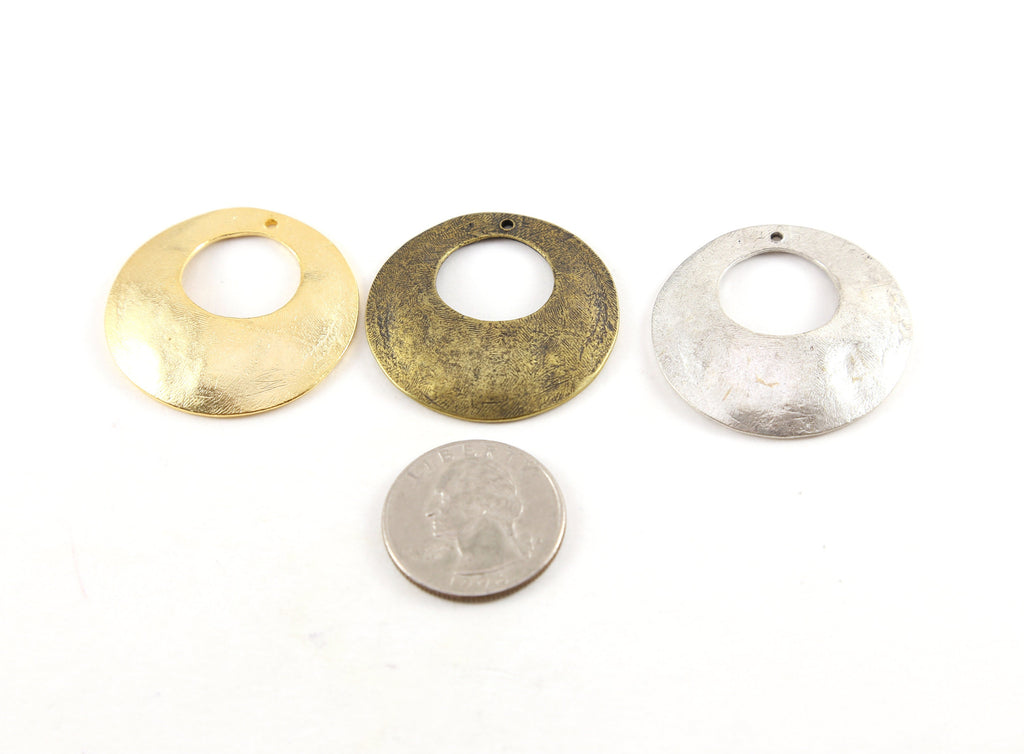 35mmx35mm Pewter Large Domed Open Circle Metal Brushed Textured Hammered