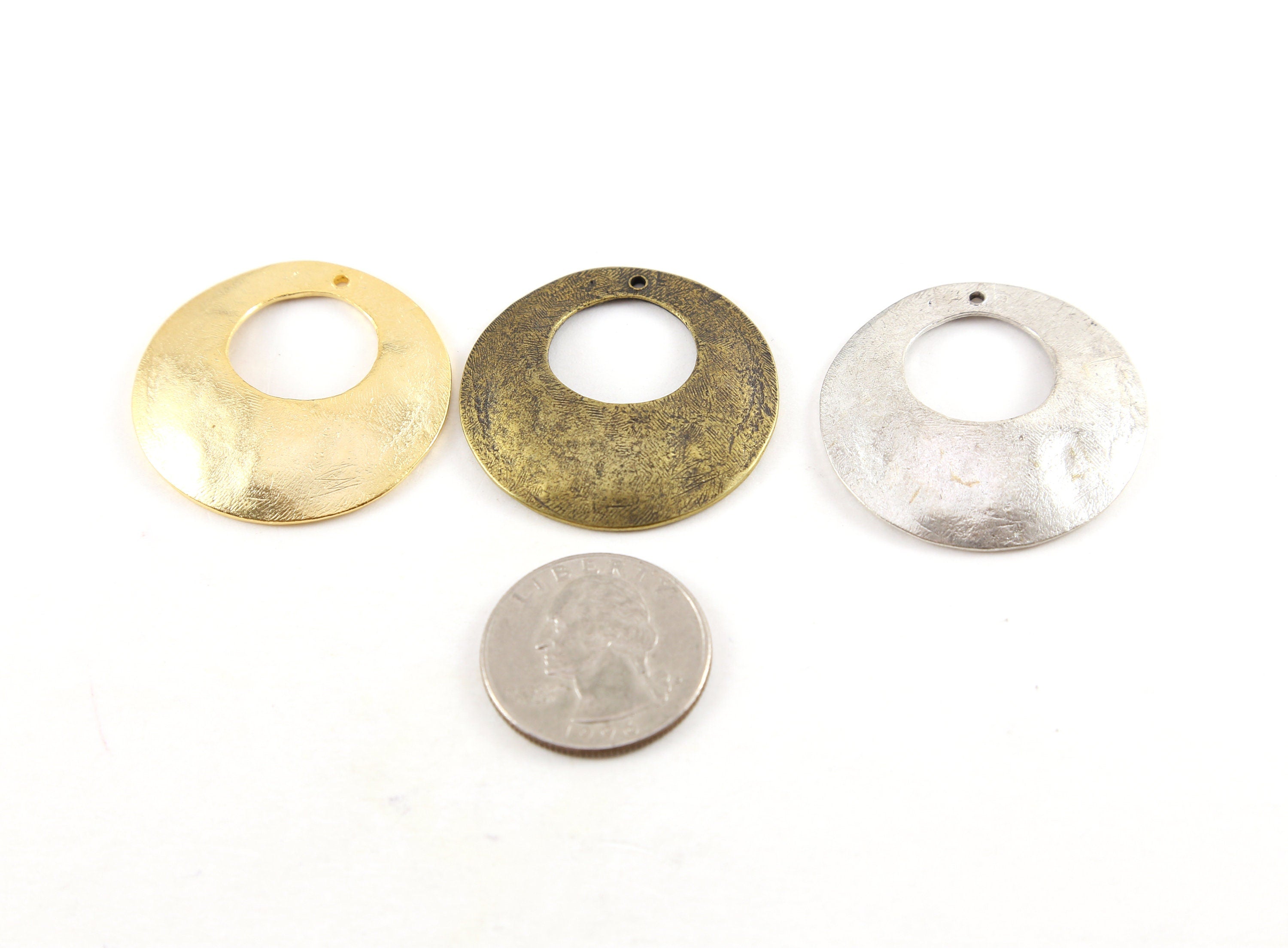 35mmx35mm Pewter Large Domed Open Circle Metal Brushed Textured Hammered