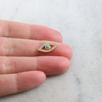 Rhodium Plated Gold Pave CZ Evil Eye Pendant Charm with Blue Stone