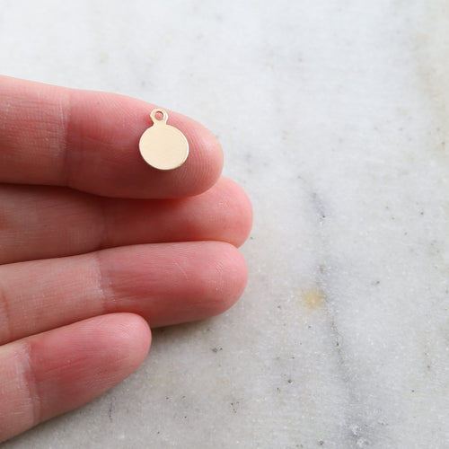 14K Gold Filled 7mm Stamping Round Circle Disc Charm with Loop (3pc)