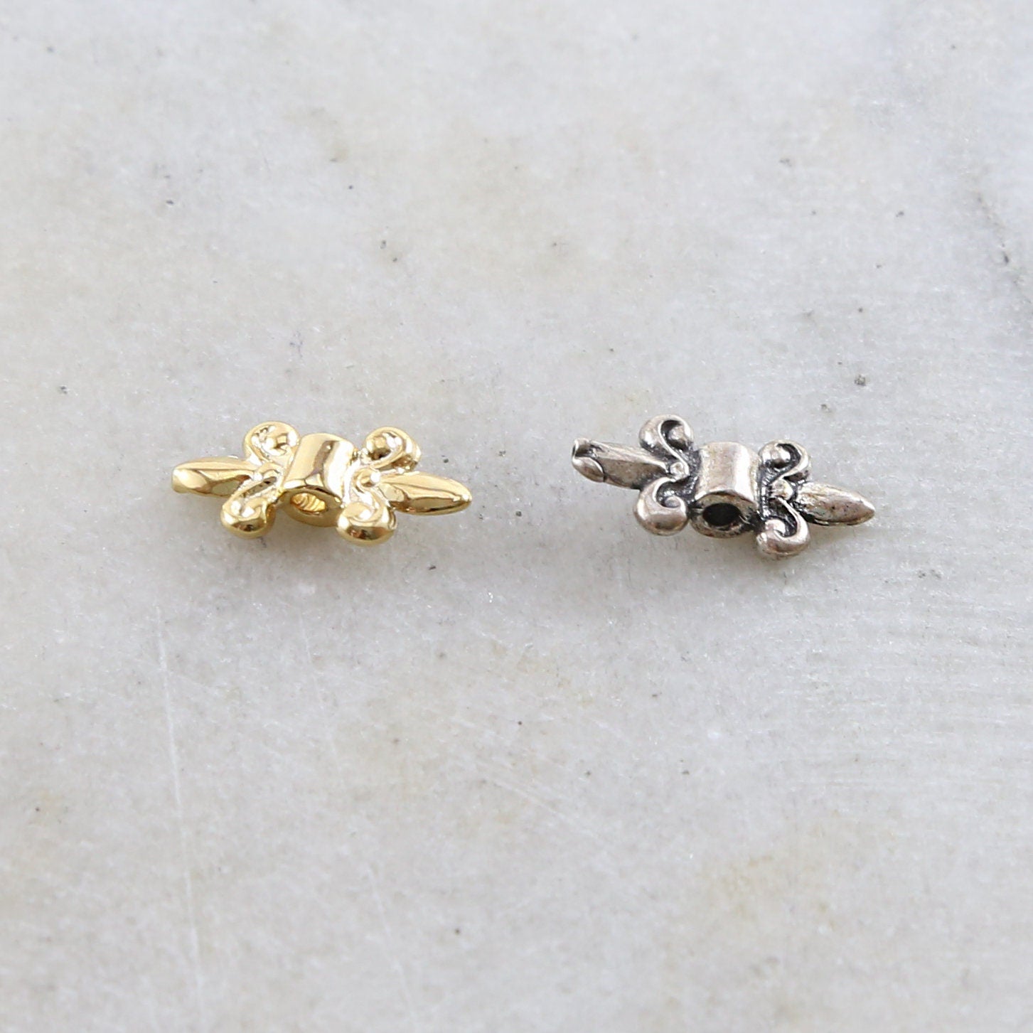 Sterling Silver or Vermeil Fleur De Lis Spacer Bead Fancy Accent Charm