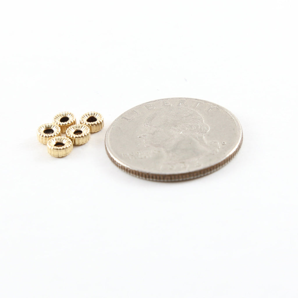 14K Gold Filled 4mm Corrugated Seamless Pony Rondelle Spacer Beads (5pc)