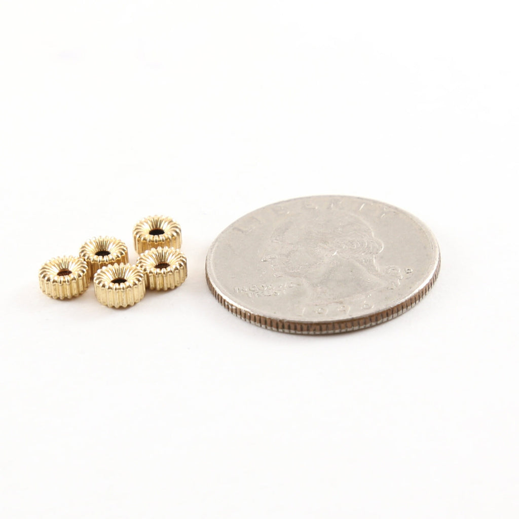 14K Gold Filled 5mm Corrugated Seamless Pony Rondelle Spacer Beads (5pc)