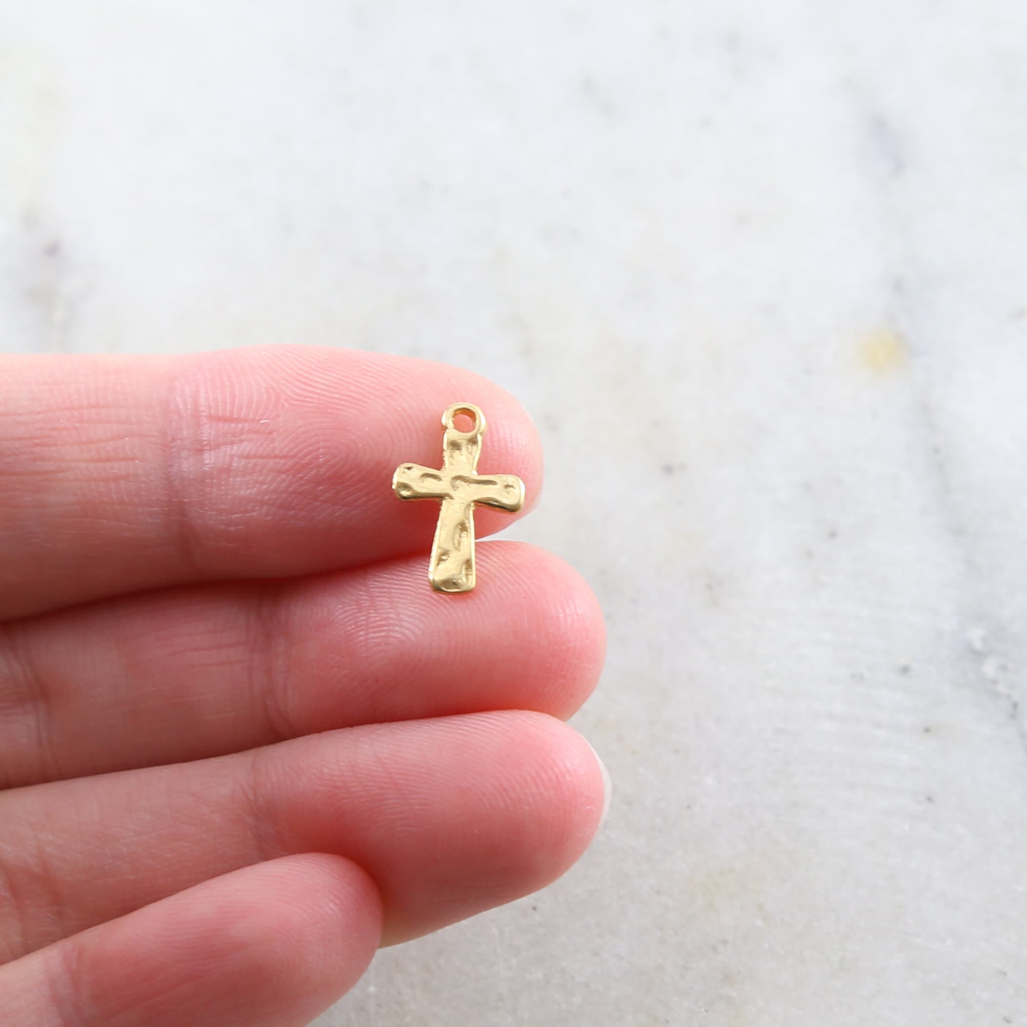 Sterling Silver or Vermeil Dainty Hammered Textured Cross Charm Pendant