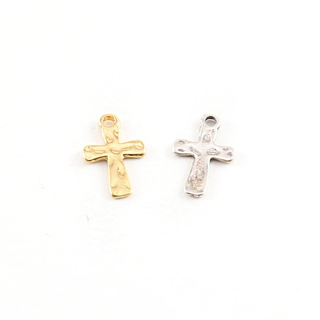 Sterling Silver or Vermeil Dainty Hammered Textured Cross Charm Pendant