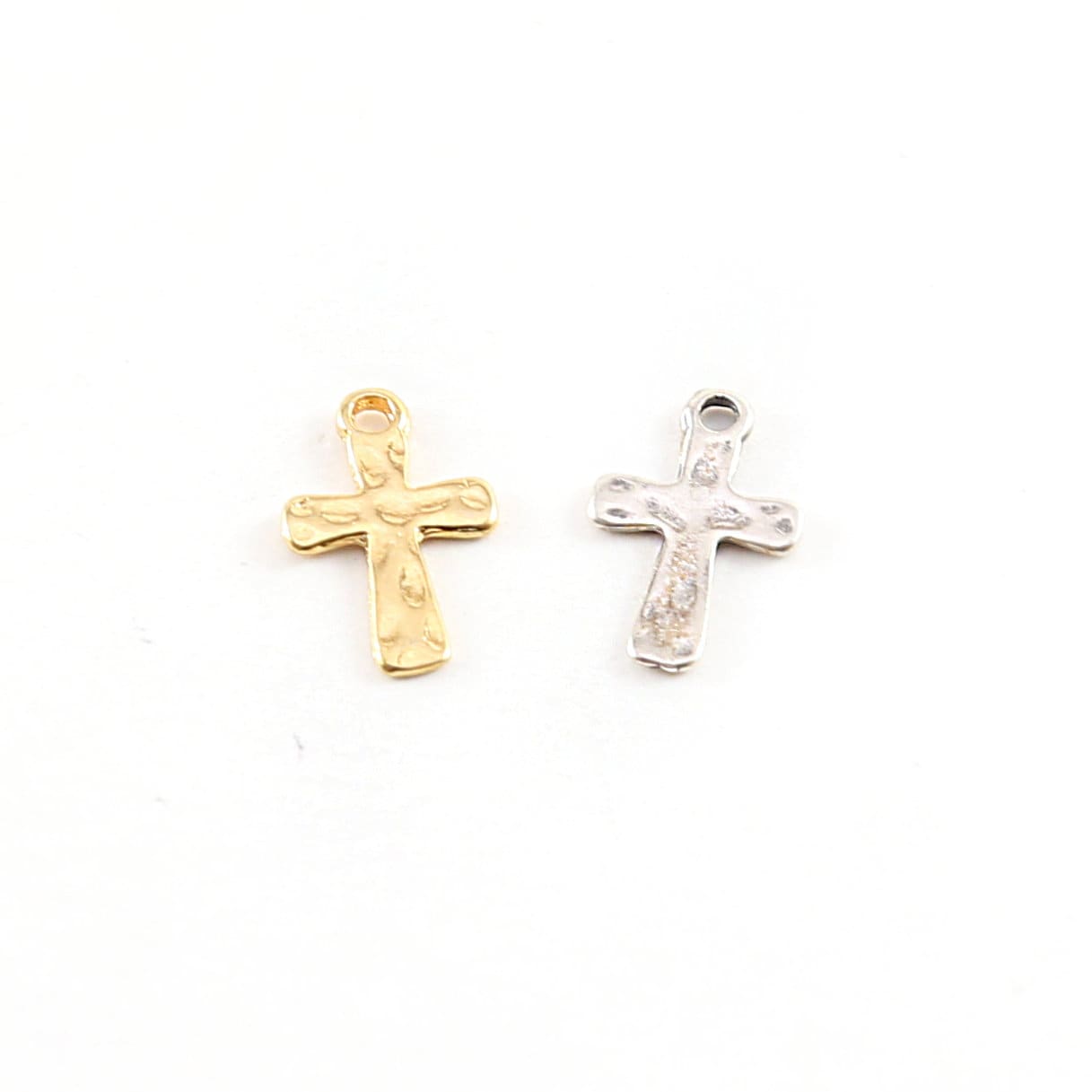 Sterling Silver or Vermeil Dainty Hammered Textured Cross Charm Pendant