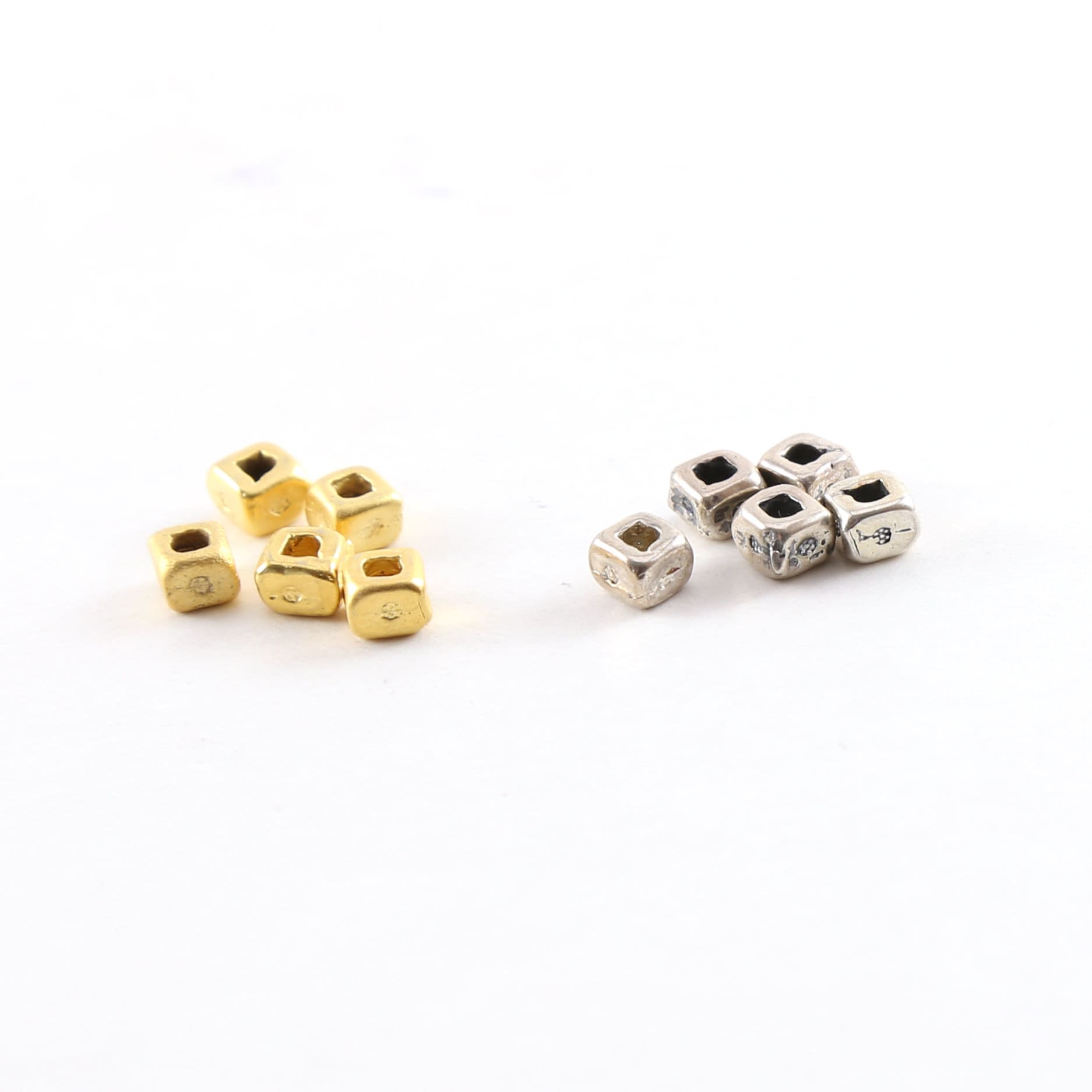 Sterling Silver or Vermeil 4mm Organic Artisan Cube Square Shape (5pc)