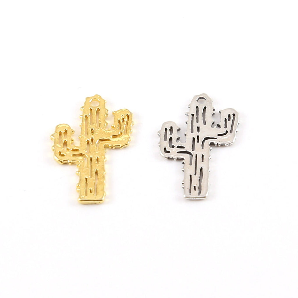 Sterling Silver or Vermeil Flat Cactus Charm Southwestern Desert Charm Summer