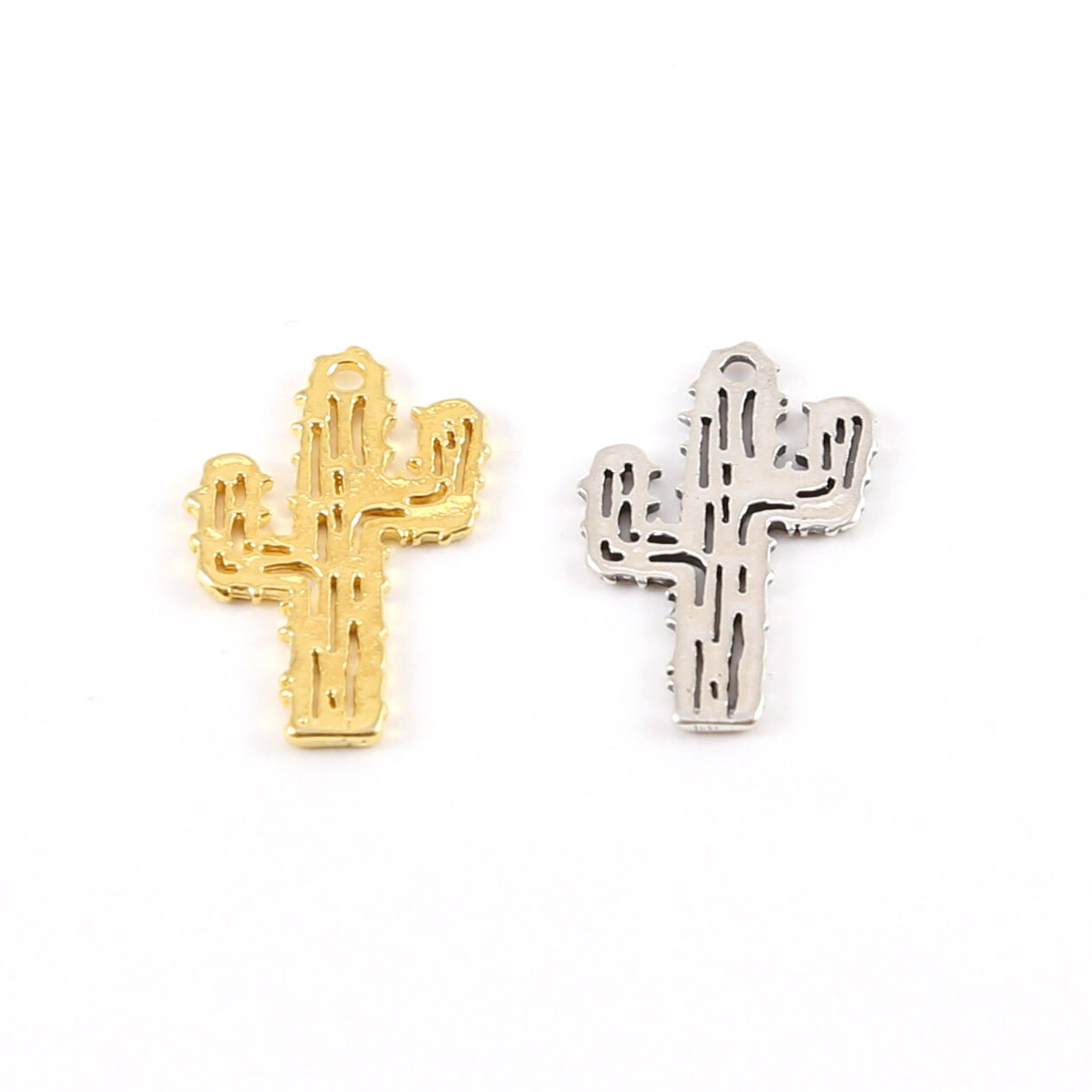 Sterling Silver or Vermeil Flat Cactus Charm Southwestern Desert Charm Summer