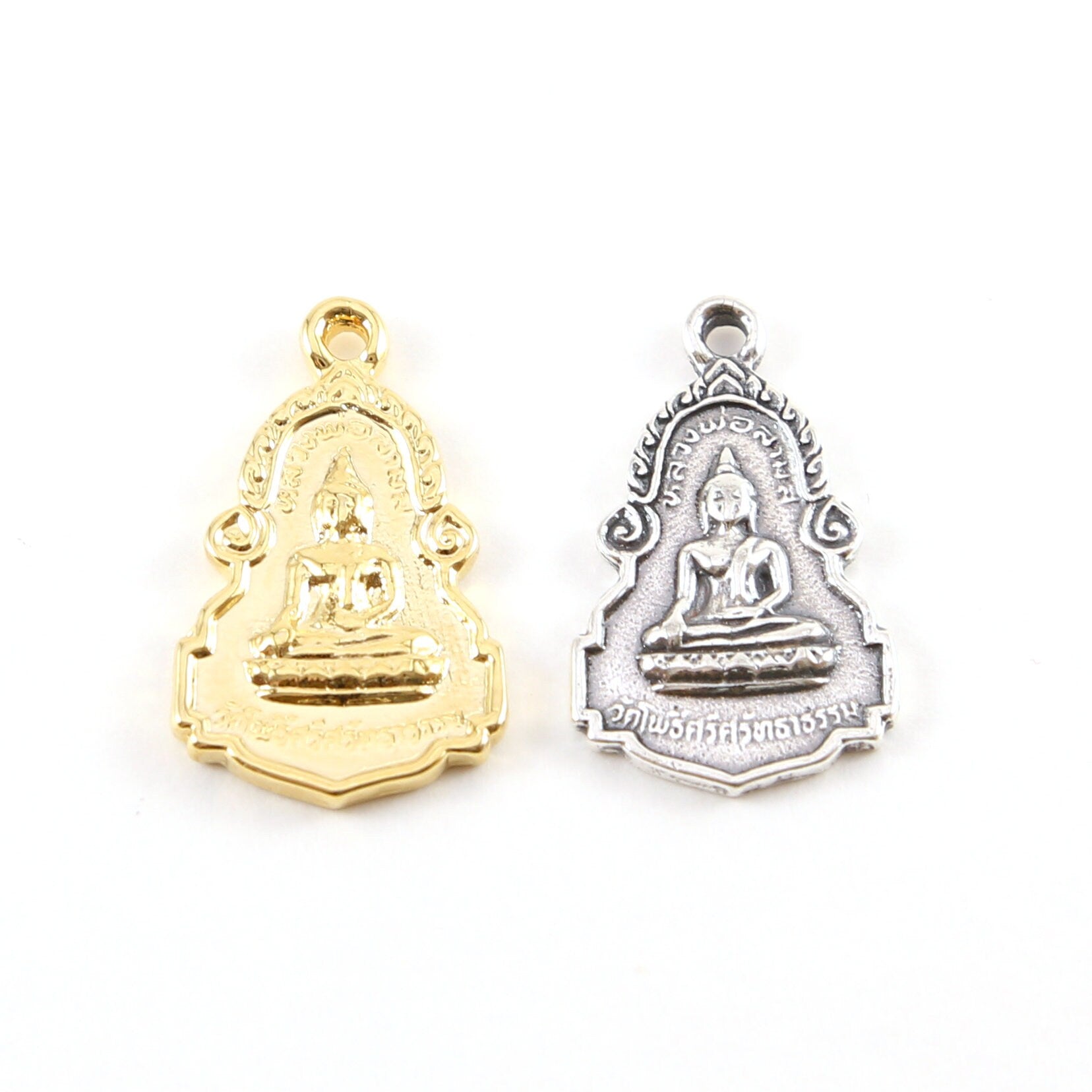 Sterling Silver or Vermeil Double Sided Ornate Buddha Detailed Yoga Pendant
