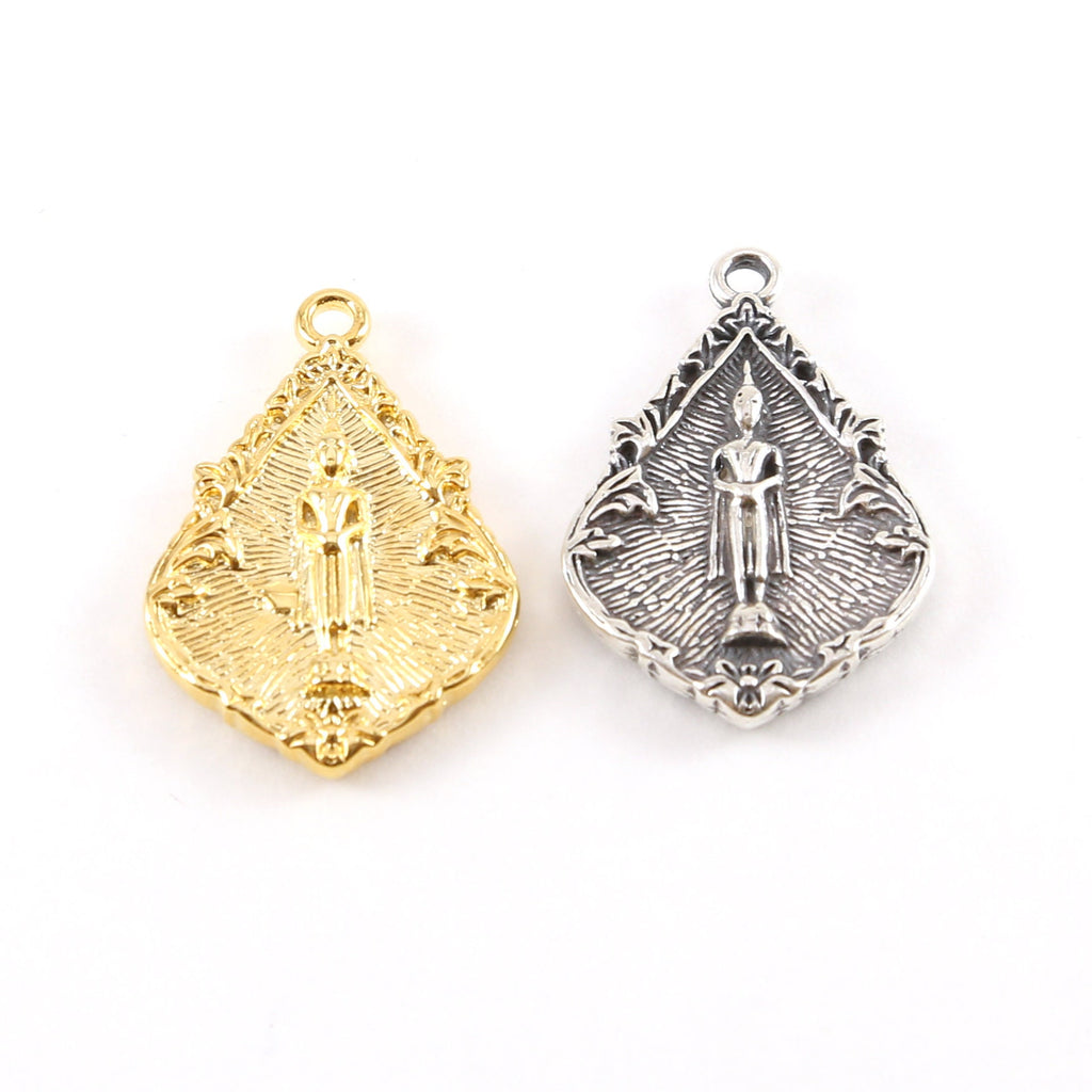 Sterling Silver or Vermeil Double Sided Buddha Pointed Teardrop Detailed Yoga