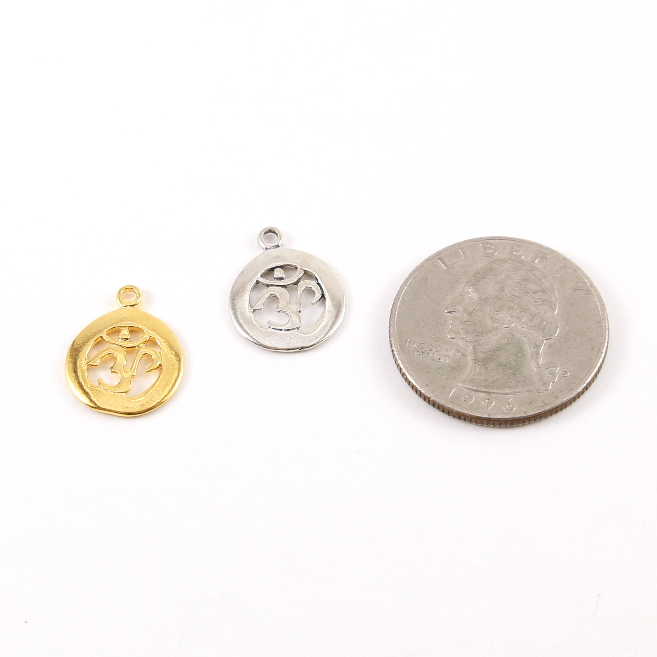 Sterling Silver or Vermeil Round Om Ohm Cut Out Charm Pendant