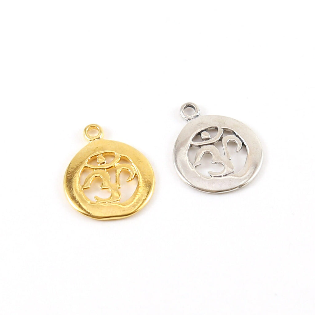 Sterling Silver or Vermeil Round Om Ohm Cut Out Charm Pendant