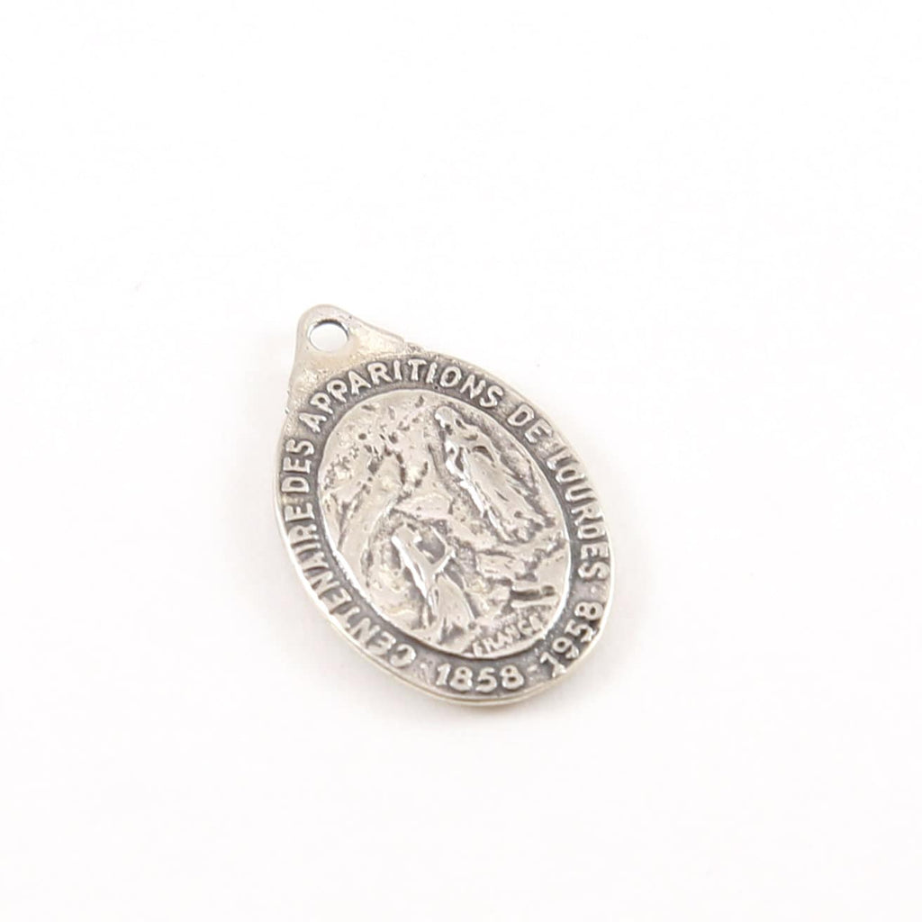 Sterling Silver Our Lady of Lourdes Oval Medallion Charm Vintage