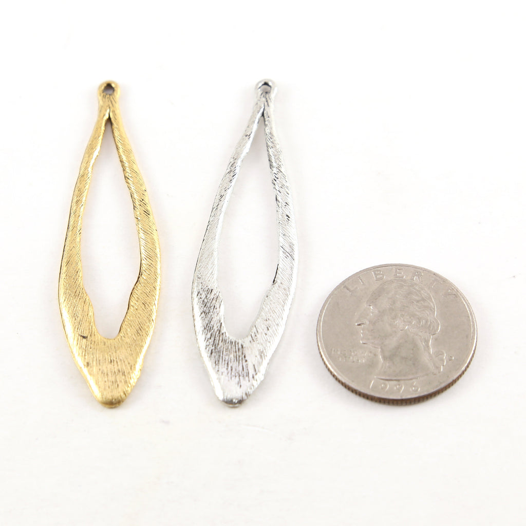 Pewter Metal Textured Open Long Teardrop Pendant Antique Gold