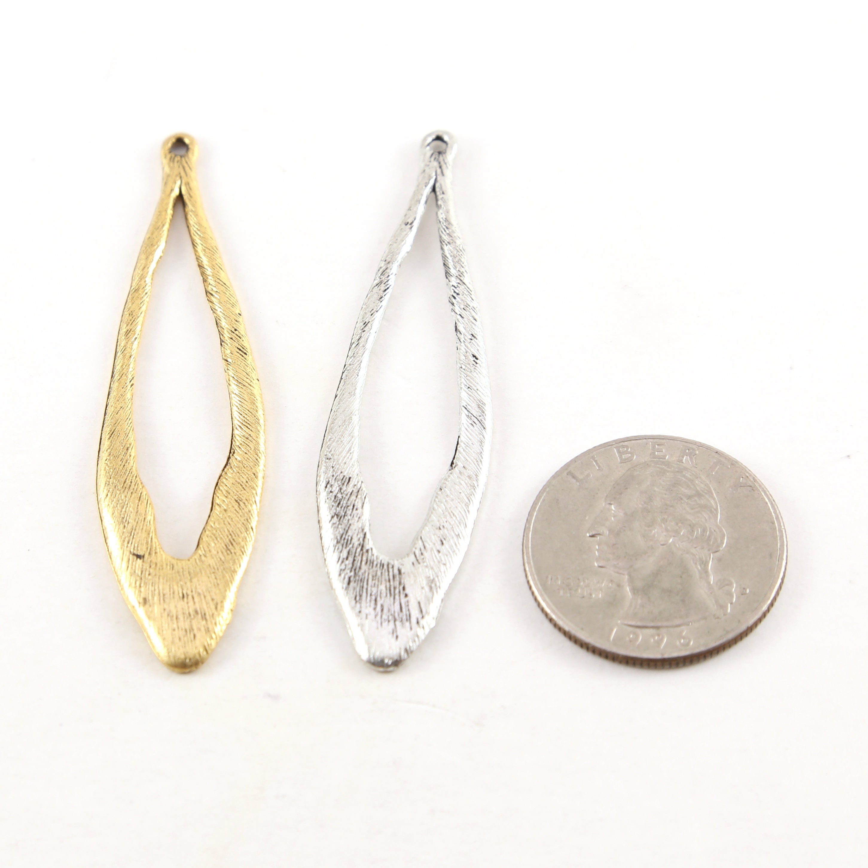 Pewter Metal Textured Open Long Teardrop Pendant Antique Gold