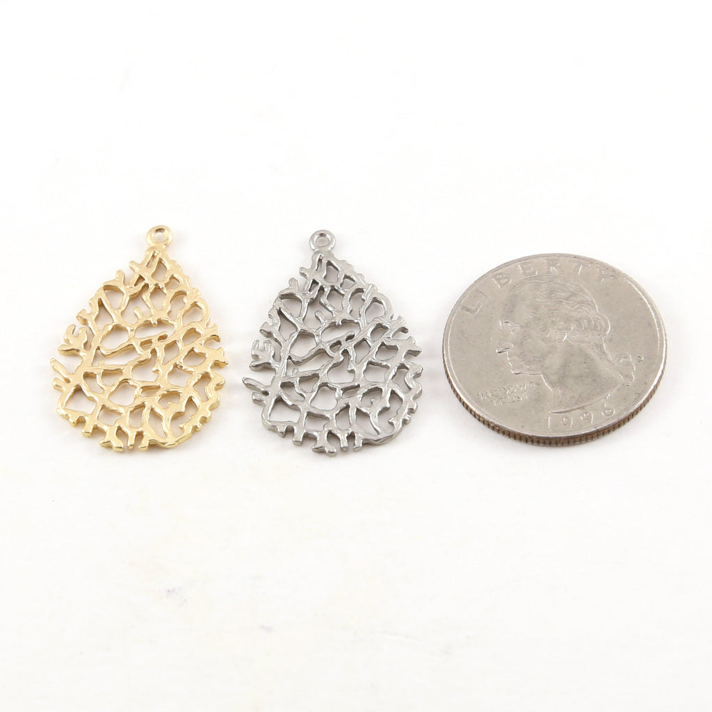 29mmx19mm Pewter Metal Branch Leaf Teardrop Pendant Matte Gold Matte