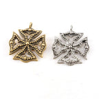 29mmx25mm Pewter Large Detailed Aztec Beaded Cross Pendant Religious