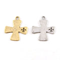 25mmx30mm Pewter Fleur De Lis Stamped Edge Cross Pendant Religious