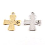 25mmx30mm Pewter Fleur De Lis Stamped Edge Cross Pendant Religious