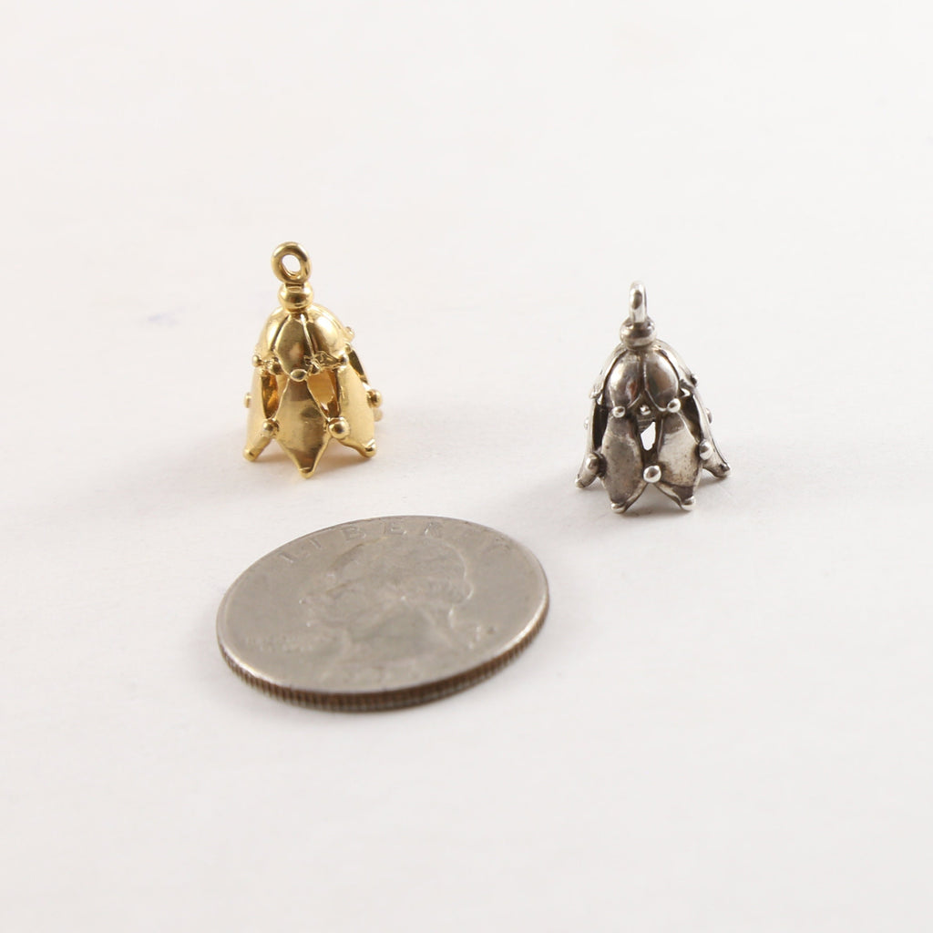 18mmx11mm Sterling Silver or Vermeil Ornate Bell Bead Cap Charm Pendant