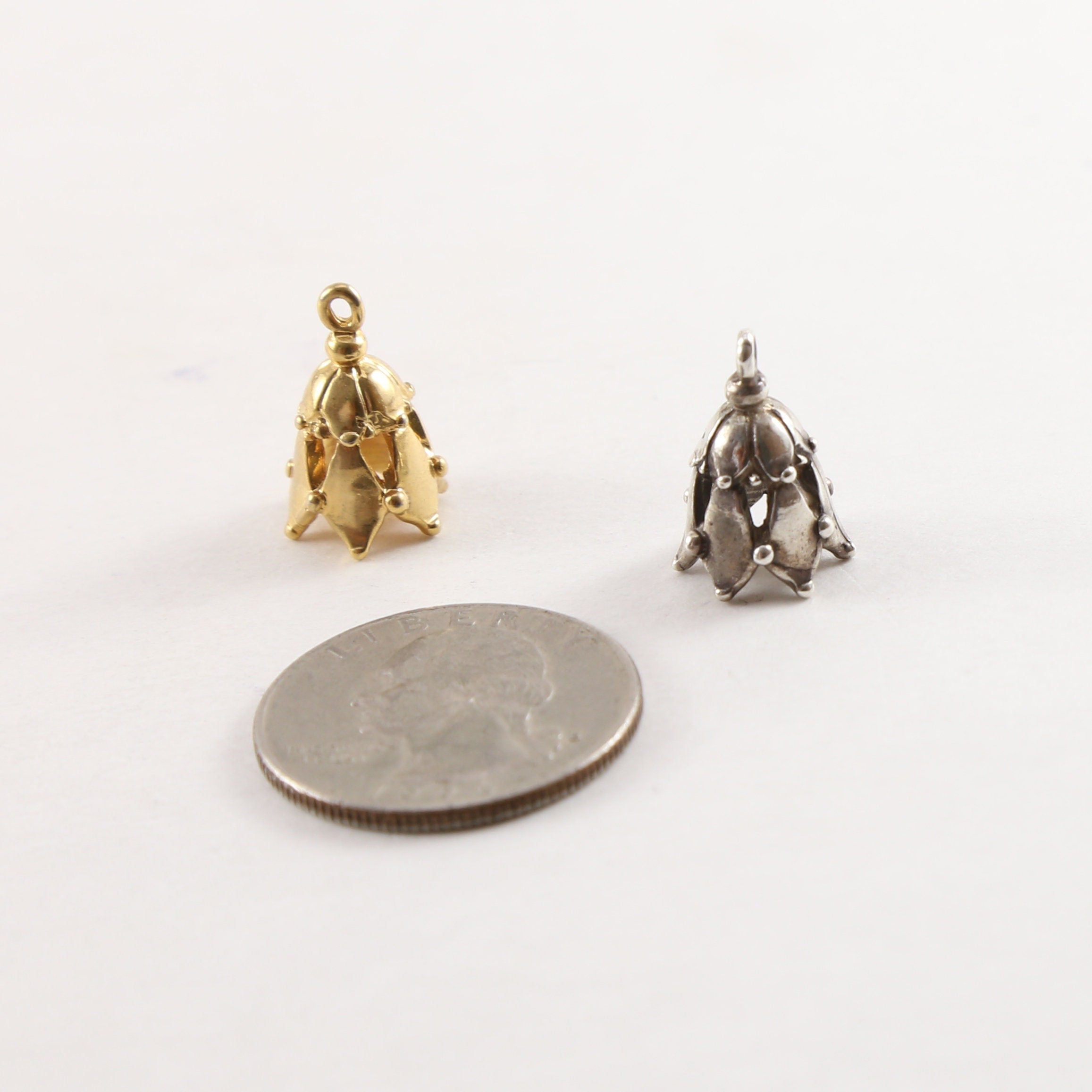 18mmx11mm Sterling Silver or Vermeil Ornate Bell Bead Cap Charm Pendant