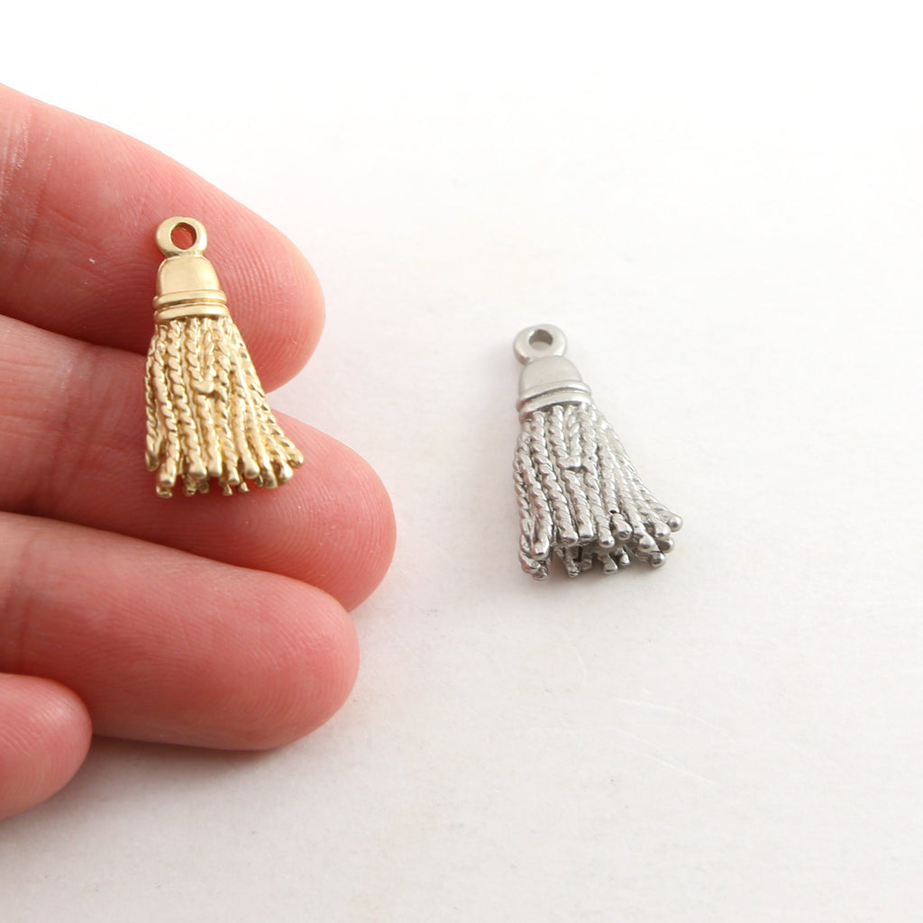 Pewter Metal Small Tassel Replica Pendant Charm 20mm x 10mm