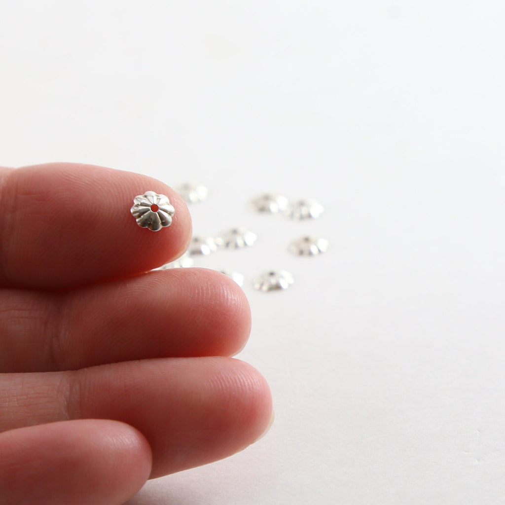 Sterling Silver 5mm Flower Bead Cap (10pc)