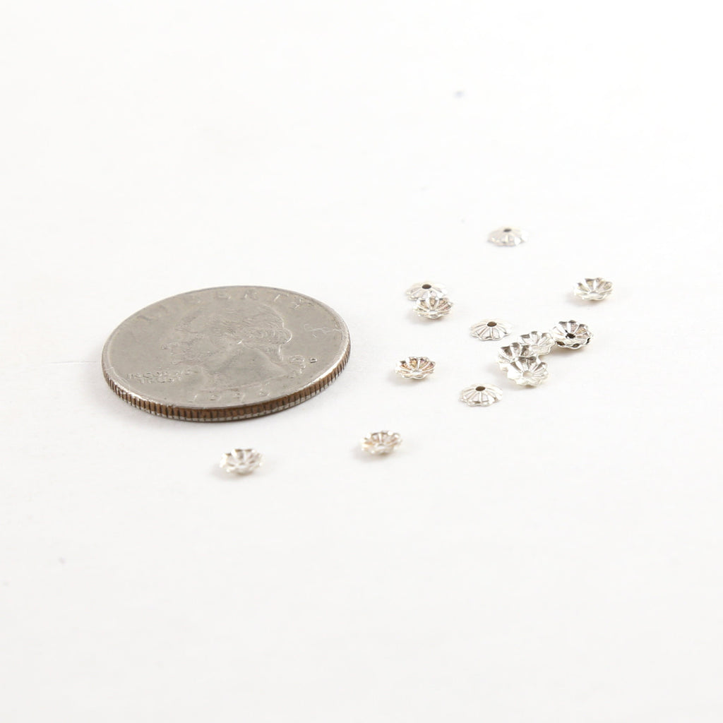 Sterling Silver 4mm Flower Bead Cap (10pc)