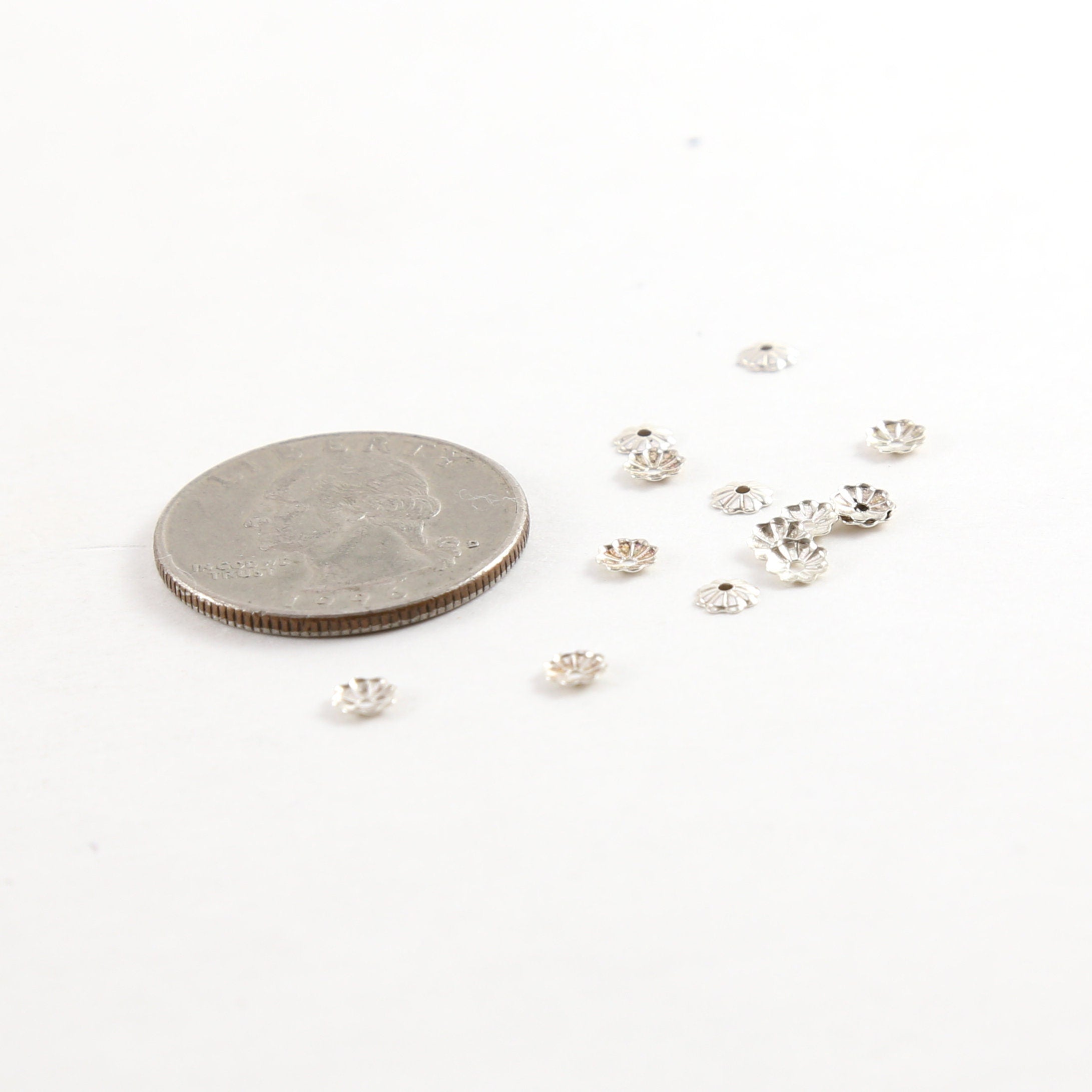 Sterling Silver 4mm Flower Bead Cap (10pc)