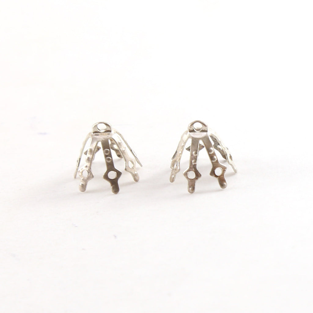 Sterling Silver 12mm x 10mm Flower Pinch Prong Bead Cap (2pc)